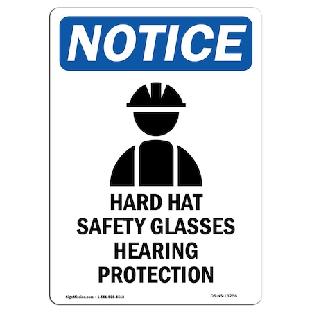 Signmission OSHA Sign, Hard Hat Glasses With, 10in X 7in Aluminum, 7" W, 10" H, Portrait, OS-NS-A-710-V-13256 OS-NS-A-710-V-13256